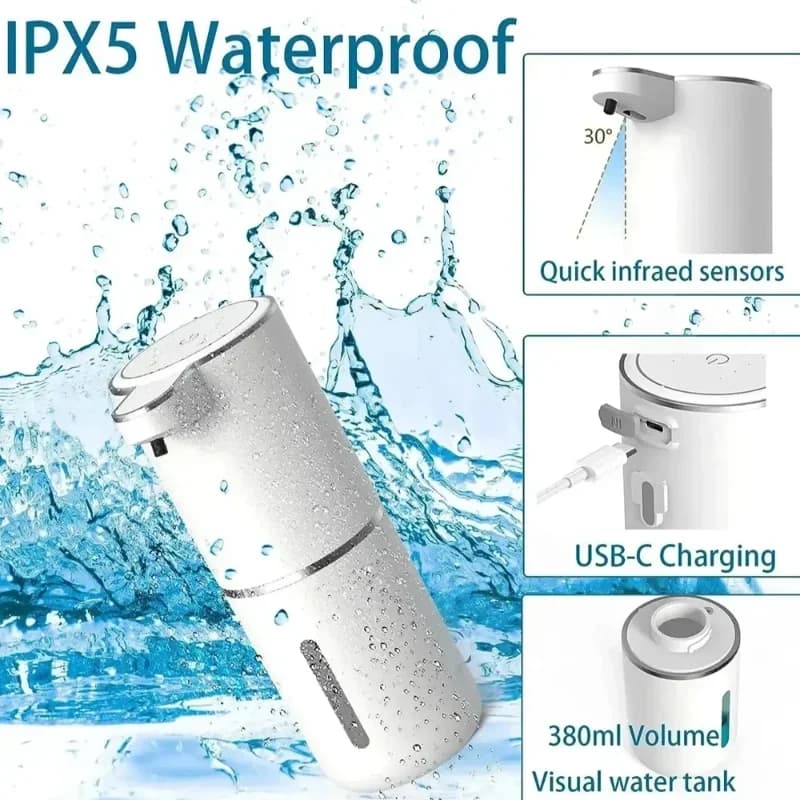 Dispenser automatico di sapone Dispenser di sapone schiumogeno touchless Dispenser di sapone in schiuma regolabile elettrico ricaricabile a 4 livelli USB