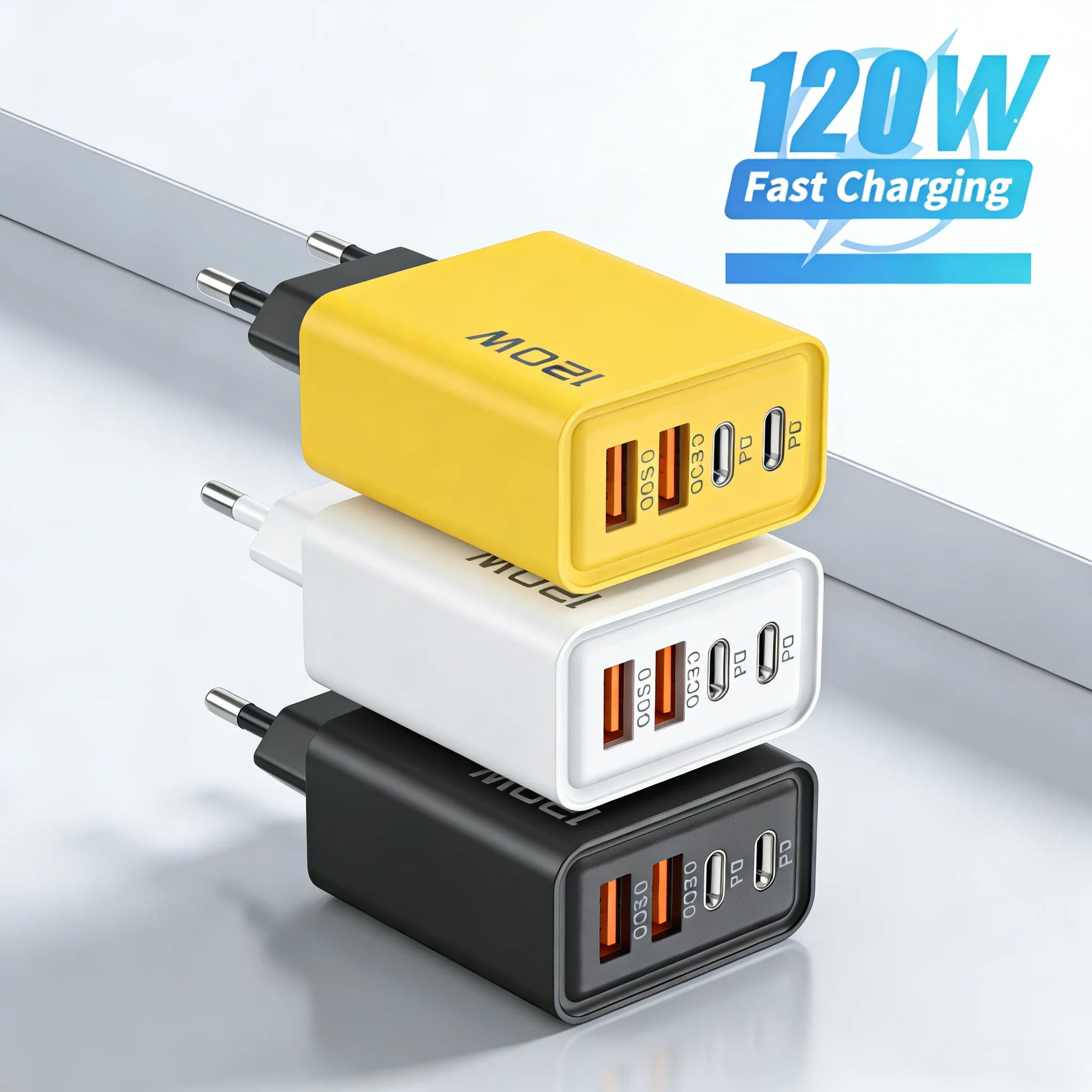 Stazione di Ricarica Rapida 120W PD 3.0, Caricatore USB C Veloce con Spina EU/US/UK, Adattatore da Viaggio Globale a 4 Porte Multifunzione per Telefoni