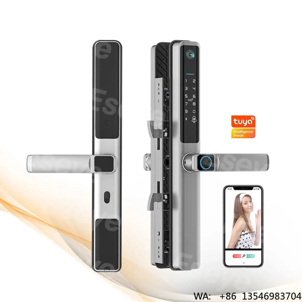 Serratura Intelligente Completamente Automatica Eseye EY-393 Pro con Videocitofono, Riconoscimento Facciale 3D, Impronta Digitale, Rete WiFi, Apertura a Spinta e Trazione