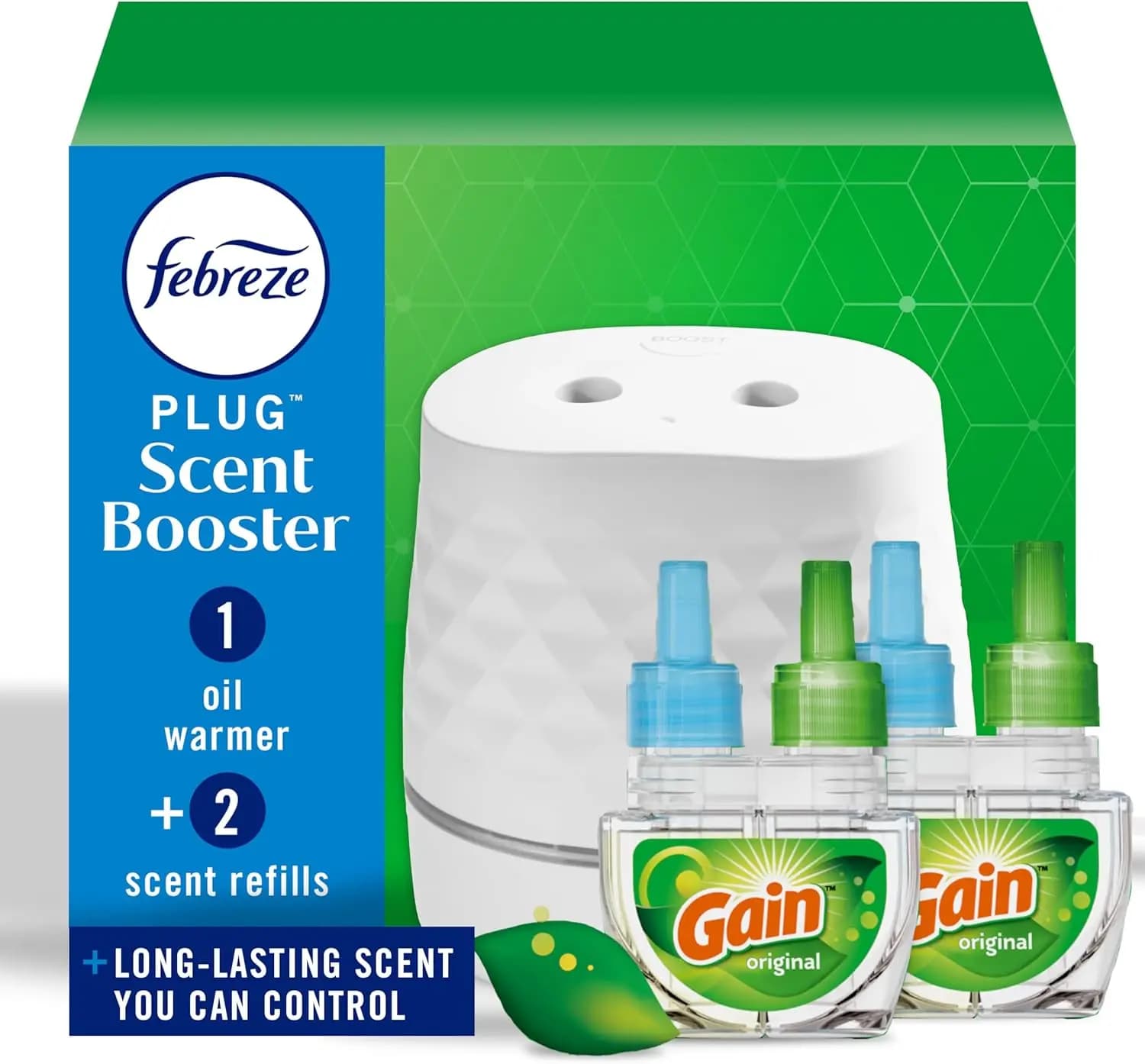 Kit Iniziale Plug Scent Booster Deodorante per Ambienti, Diffusore di Oli Essenziali con Dispositivo a Profumazione Continua e 2 Ricariche Gain