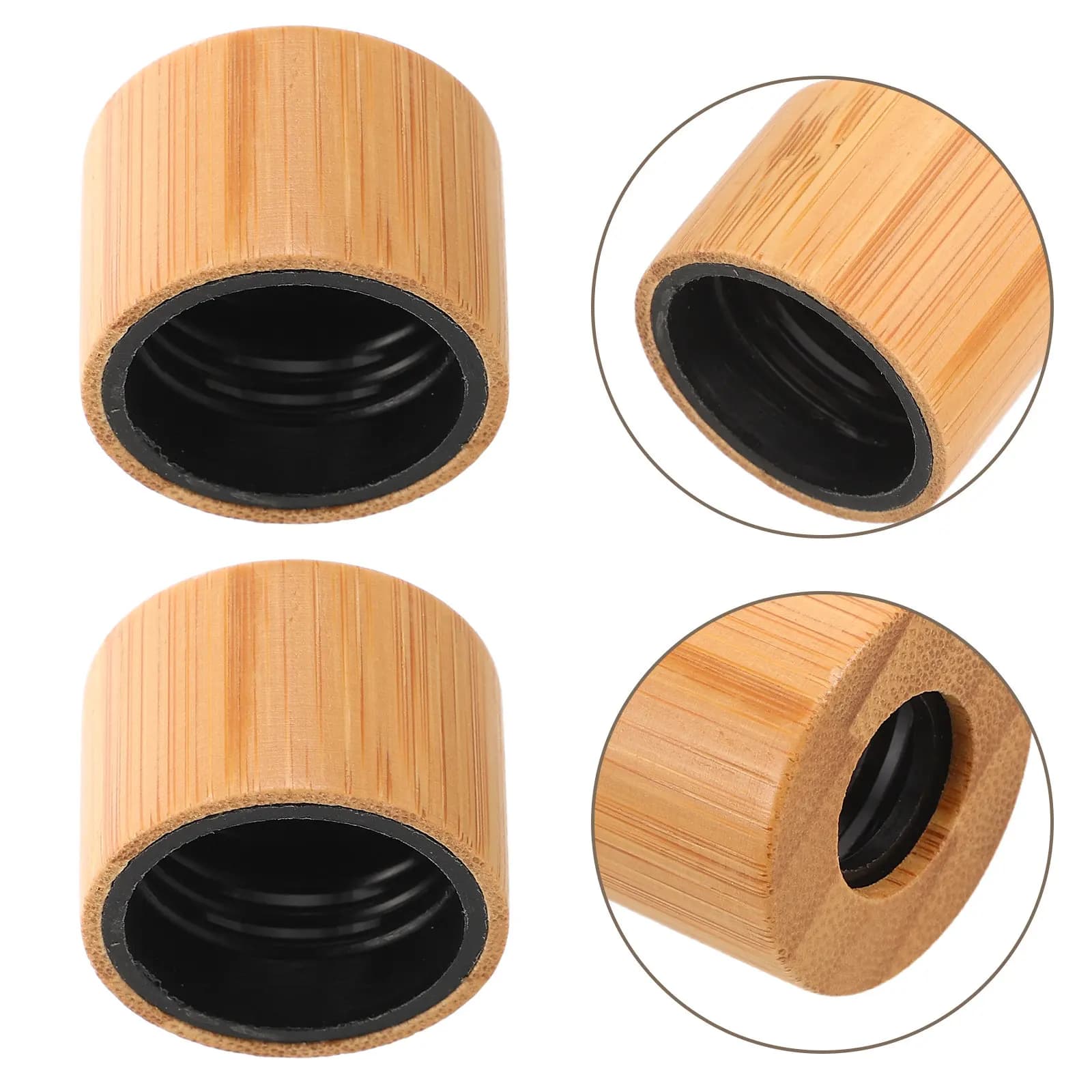 5Pcs Essential Oil Dropper Caps Bamboo Wood 24Mm Leak Proof Screw Tops for Skincare Aromatherapy Massage Oil Perfume DIY Refills