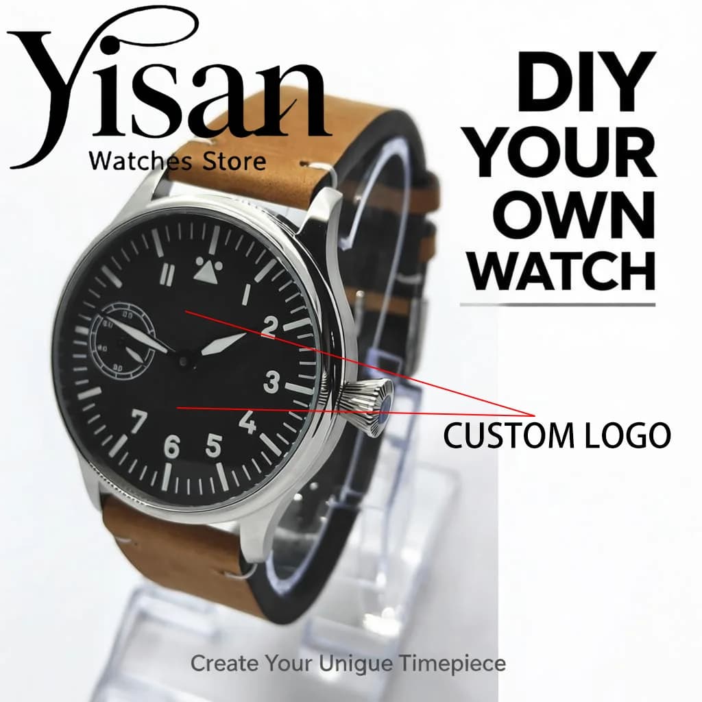 Custom watch 42mmST 3600 manual winding movement watch sapphire glass silver case leather bracelet men's watch