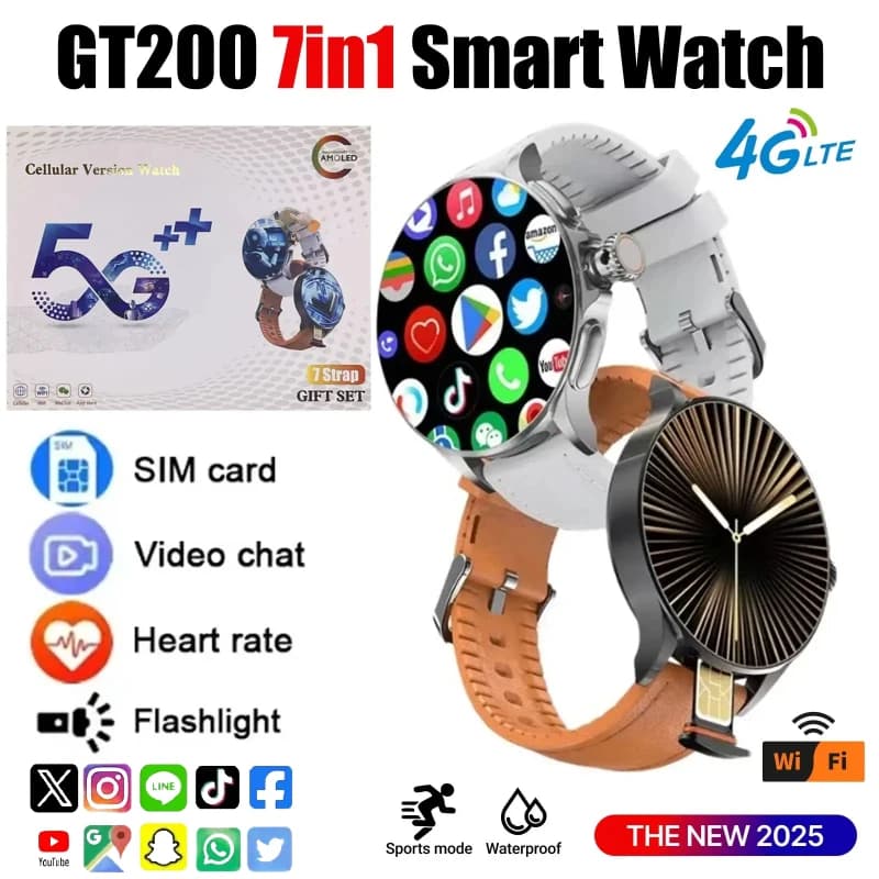 Nuovo smartwatch Android GT200 con display AMOLED da 1,95 pollici, fotocamera rotante, 16 GB + 256 GB, GPS e smartwatch da uomo 5G LTE