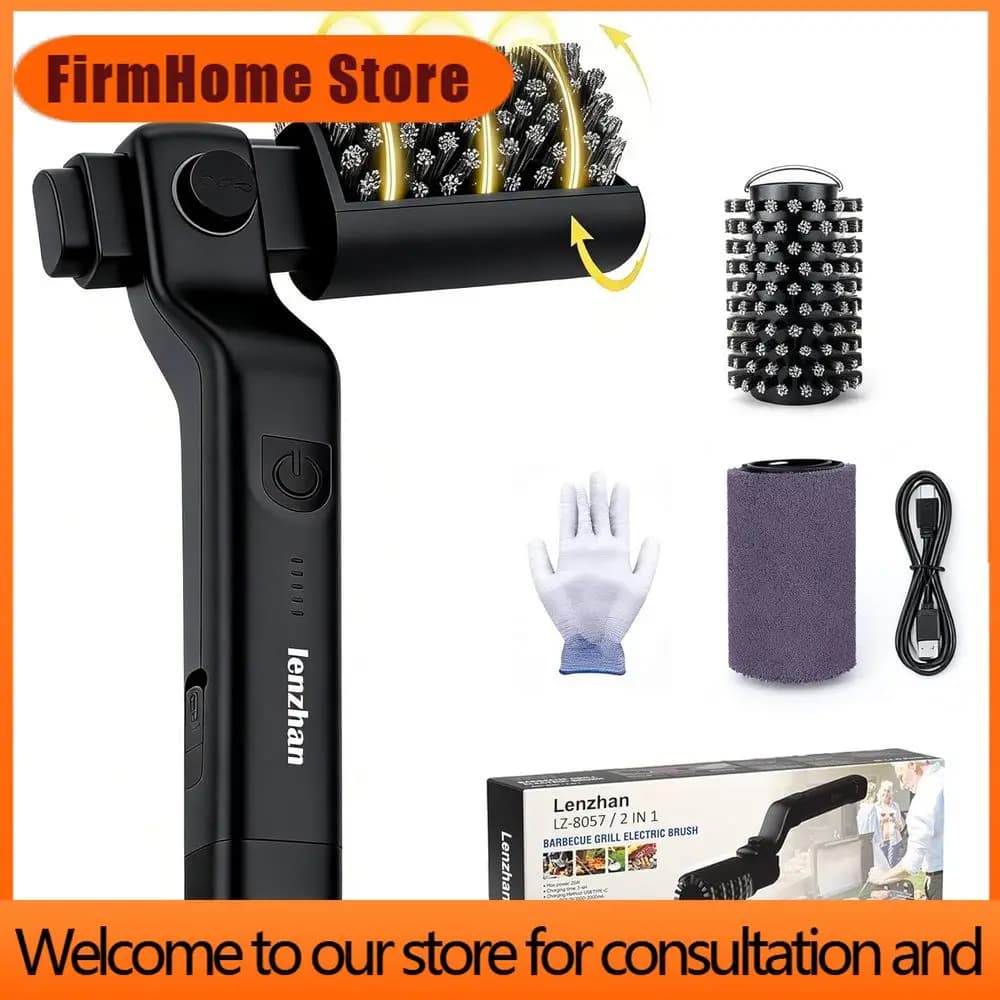 FirmHome StoreAdjustable Angle Electric Grill Brush, 3-Speed Motor, Stainless Steel, Rechargeable, 90-Min Use, Waterproof Cleane