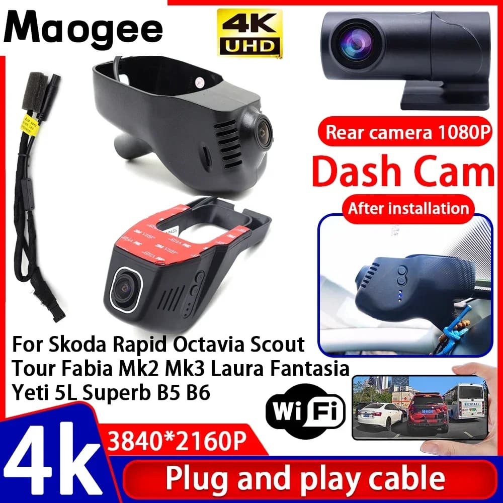 Recorder DVR Auto 4K Plug and Play for Skoda Rapid Octavia Scout Tour Fabia Mk2 Mk3 Laura Fantasia Yeti 5L Superb B5 B6