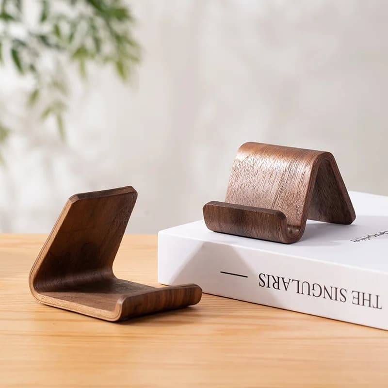 2-in-1 Black Walnut Solid Wood Phone Stand & Business Card Display Rack - for Home and Office Desk Decor