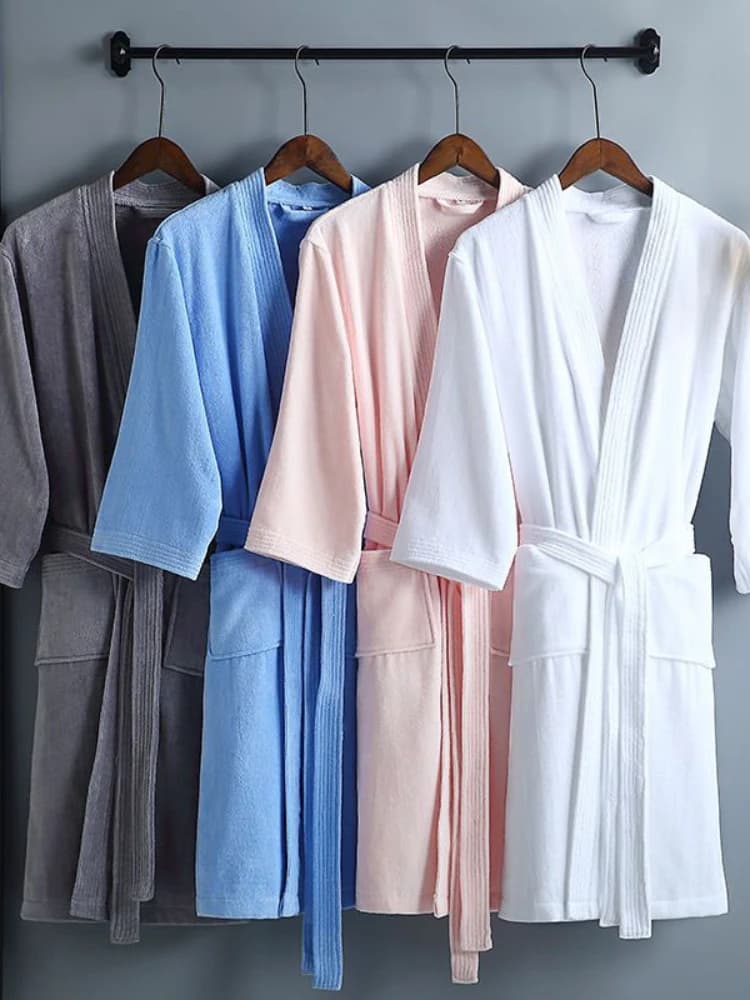 Women's Towel Bathrobe 100% Cotton Long Thickness Absorbent Terry Bathrobe Kimono Men Lightweight Waffle Solid Watch Nightwear