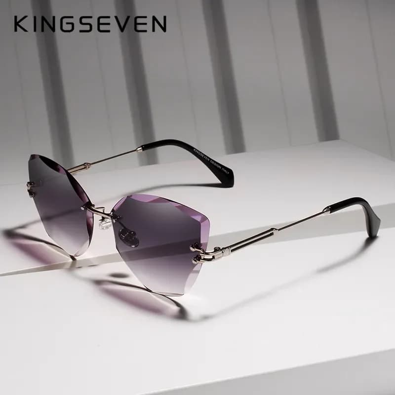 KINGSEVEN DESIGN Women's Frameless Sunglasses, Vintage Alloy Frame, Brand Designer Classic Sunglasses