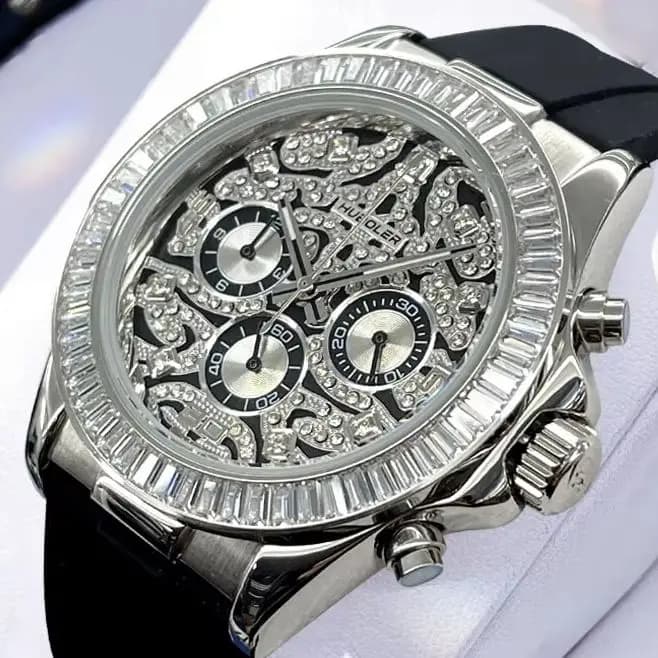 HANBORO Men Chronograph Watch 40mm Quartz Wristwatch Sapphire Mirror Crystal Bezel 50m Waterproof Luminous VK63
