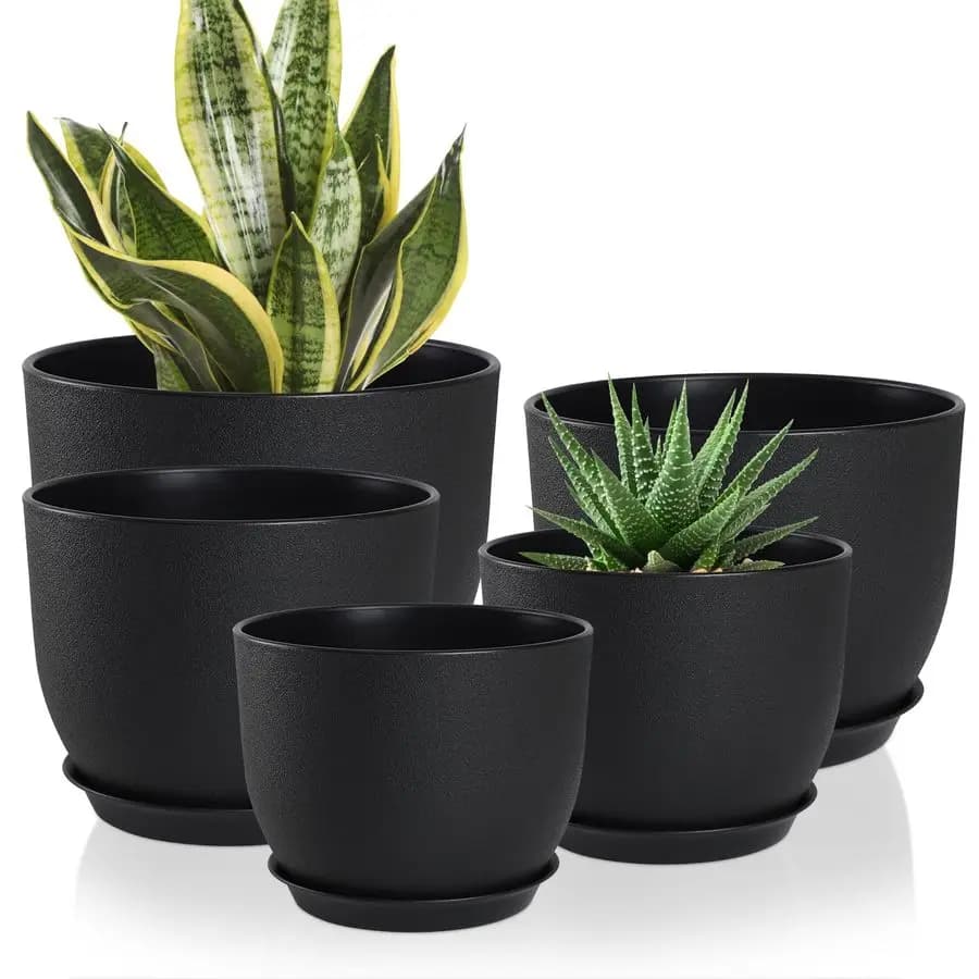 Set of 5 pots of 10, 9, 8, 7.5 and 7 inches, flower pots with multiple mesh drainage holes, large planter for indoor and outdoor and garden plants.