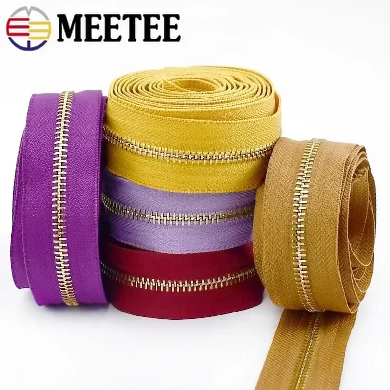 2/5 metri Meetee 5 # Open-End Metallo Chiusure Lampo Nastro Decorativo Sacchetto di Vestiti Zaino Riparazione Continuo Zip FAI DA TE Accessori Per il Cucito