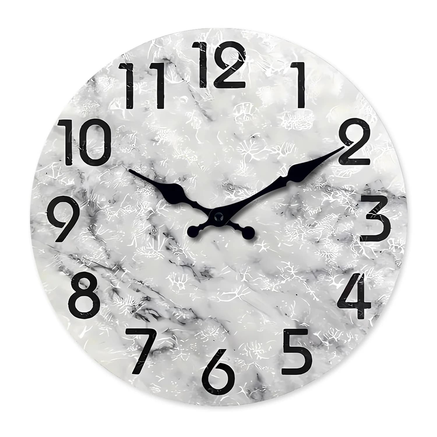 Modern Gray and Black Marble Oil Painting Pattern Wooden Wall Clock for Living Room, Bedroom, Kitchen, Home Decoration, Silent Quartz Clock, Holiday Gift, 10 Inches, 12 Inches (No Battery)