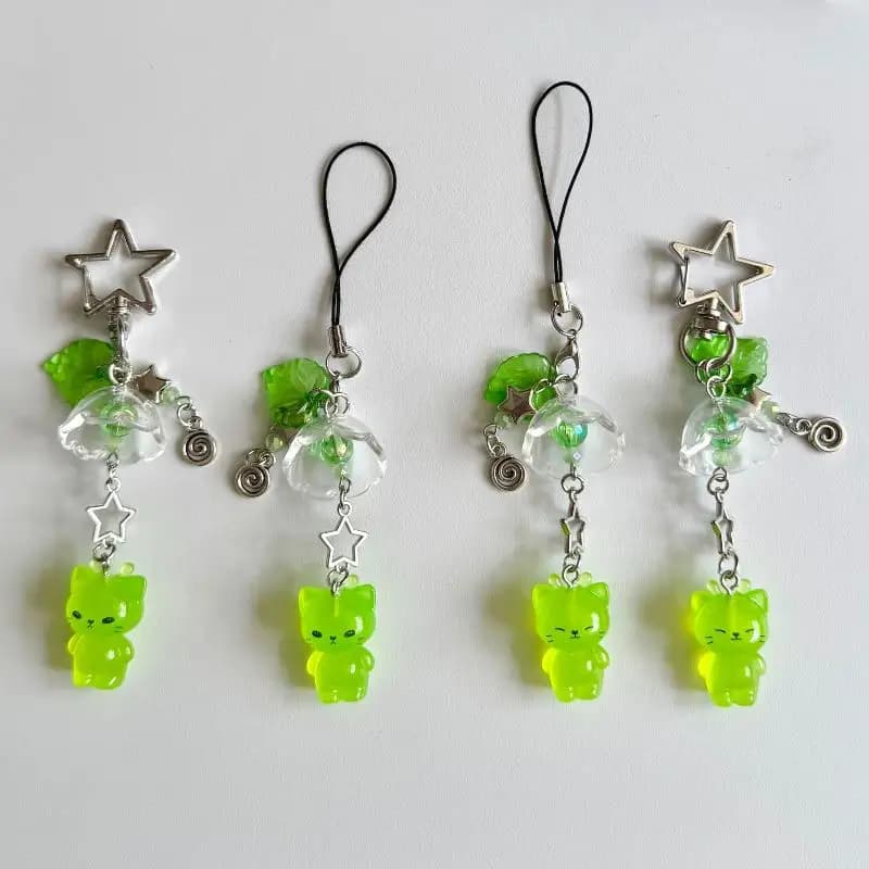 Cute Luminous Alien Cat Keychain Resin Mobile Phone Pendant Bag Charm Backpacks Purses Pendant Party Gift