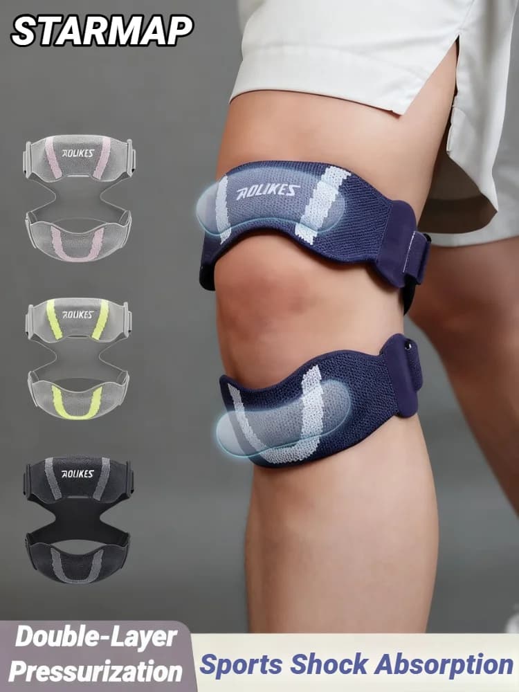 Cinturino per ginocchio rotuleo con imbottitura ergonomica in silicone per supporto tendine rotuleo Stabilizzatore di compressione regolabile Bretelle Fascia antidolore