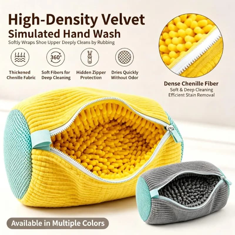 New Dual-Zip Shoe Washing Bag, Laundry Shoe Protector Prevents Deformation, Household Soft Bristle Shoe Cleaning Tool