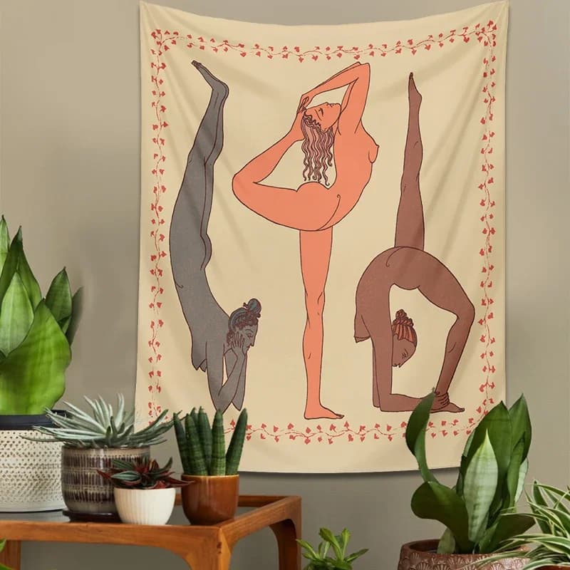 Indiano Yoga ragazza arazzo appeso a parete arte psichedelica linea semplice panno da parete psichedelico donne Yoga tappeto Boho Decor Yoga Mat