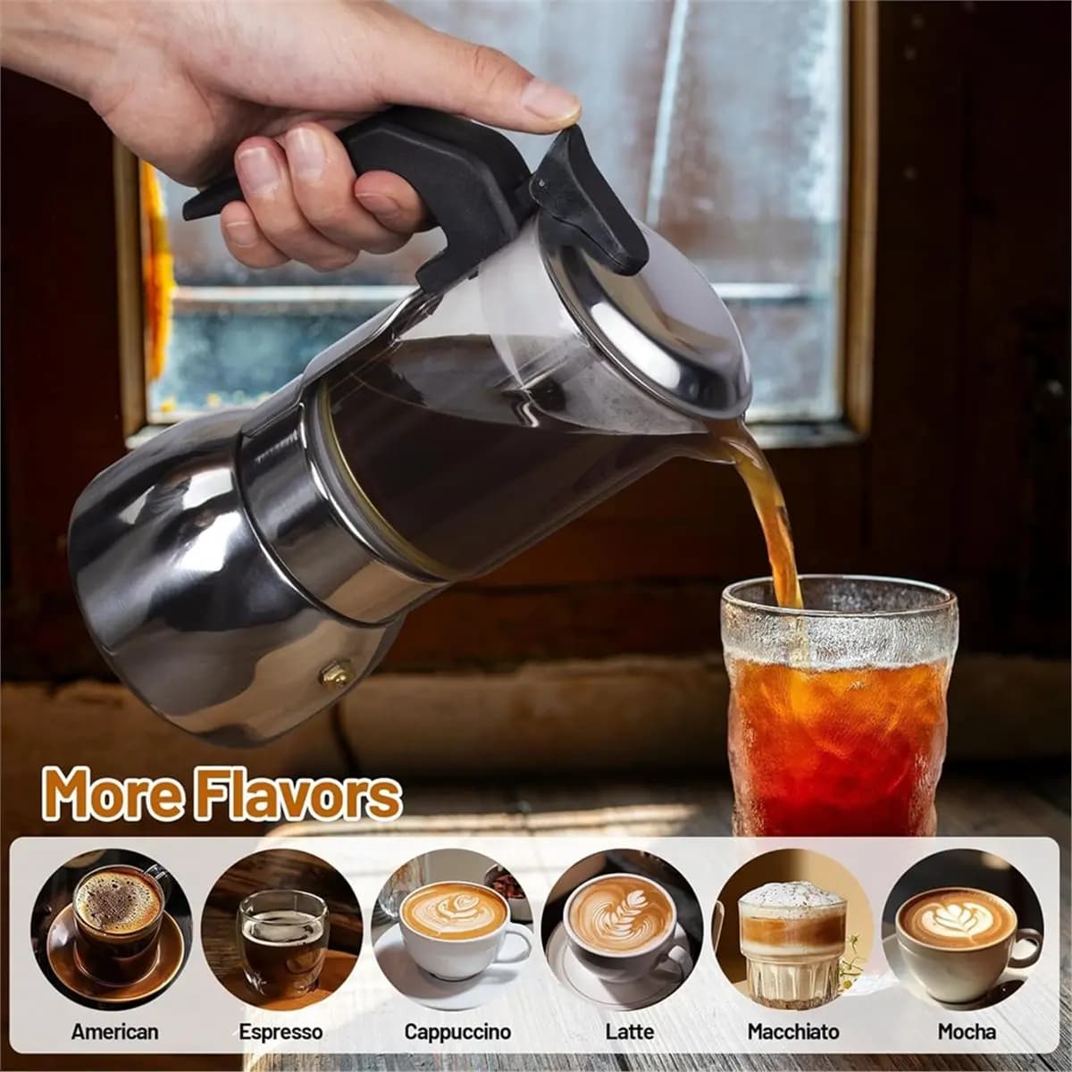 AB09 Caffettiera Moka in Vetro Trasparente da 4 Tazze, Acciaio Inossidabile 304 Rinforzato, Macchina per Espresso da Fornello, Caffettiera Italiana 200ml 6.8oz