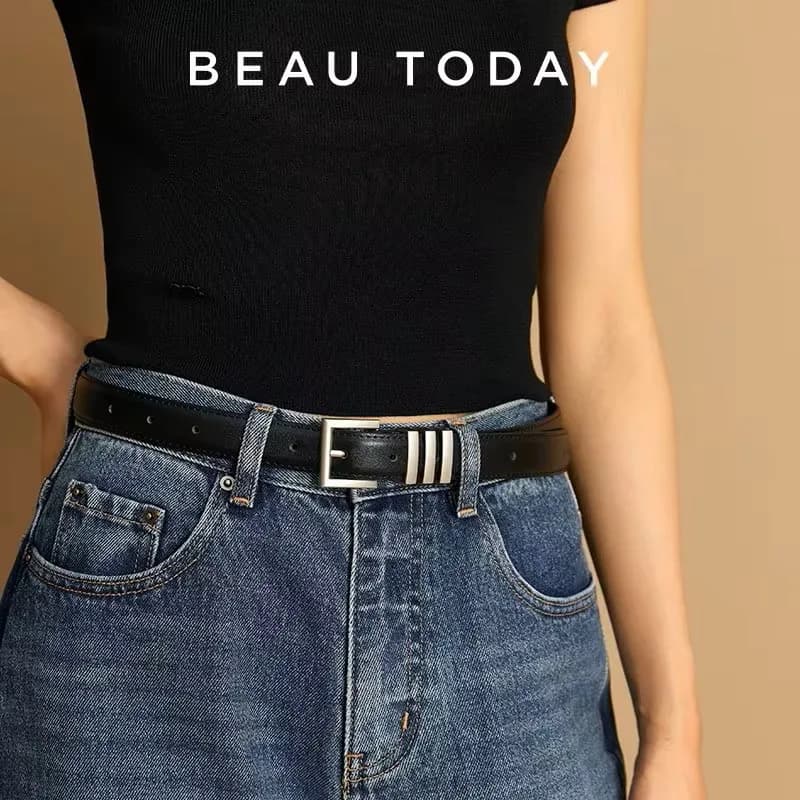 BEAUTODAY Belts Women Full Grain Leather Versatile Solid Color Metal Buckle 2024 Ladies Accessories Handmade 91055