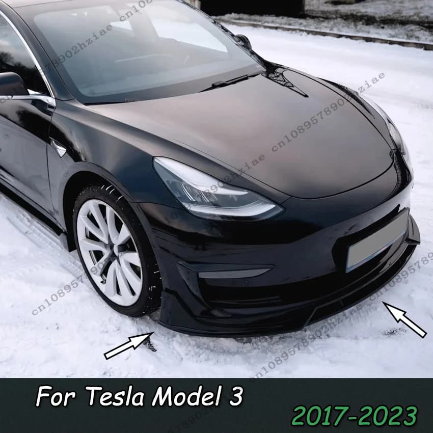 New 4PCS For Tesla Model 3 2017-2023 Front Bumper Splitter Lip Diffuser Kits Spoiler Modification Protector Cover Gloss Black