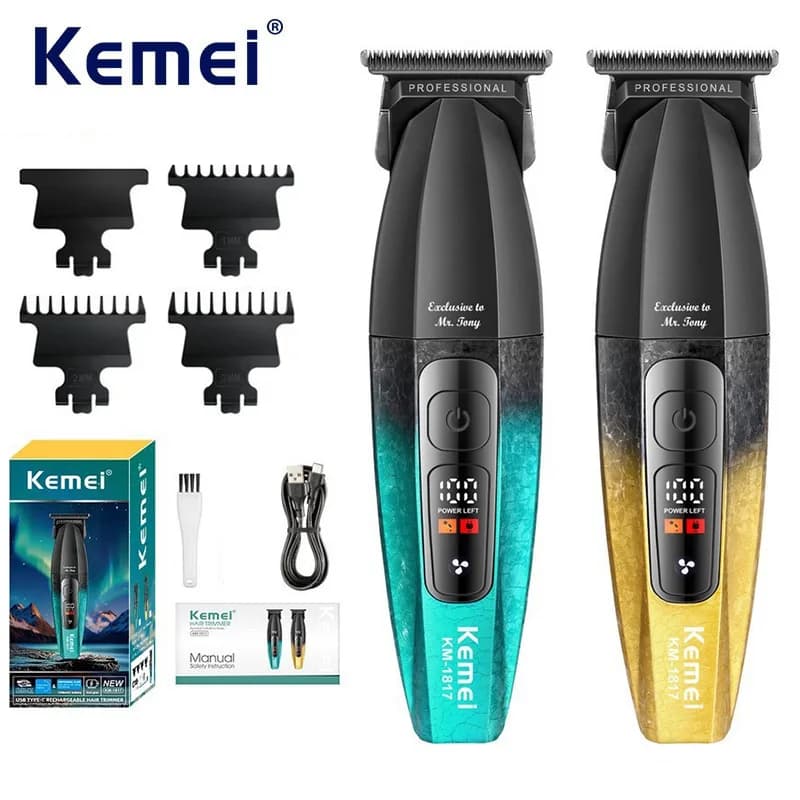Kemei 1817 Professional Metal Gap Zero Hair Ruler for Men, Silent Tox Machine with T DLC Blade for Finishing