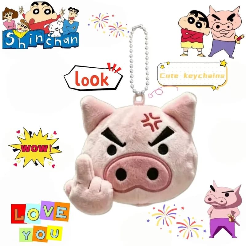 Cute Creative Crayon Shin-chan Plush Keychain Anime Fat Left Doorman Emotional Expression Pendant Kawaii Exquisite Decoration