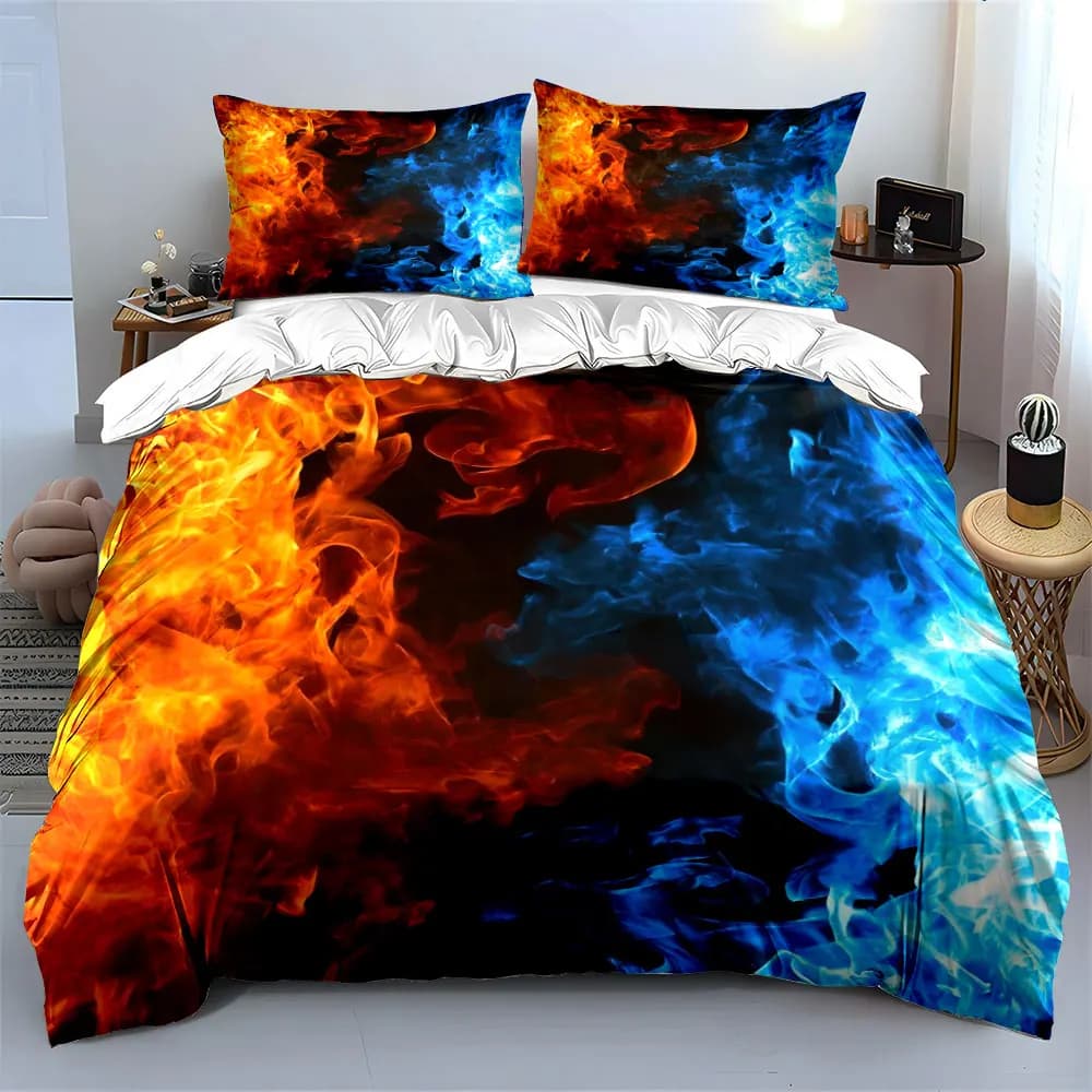 Set di biancheria da letto Fire and Ice Art Decor con 1 copripiumino e 2 federe, singolo, matrimoniale, king, queen, regalo