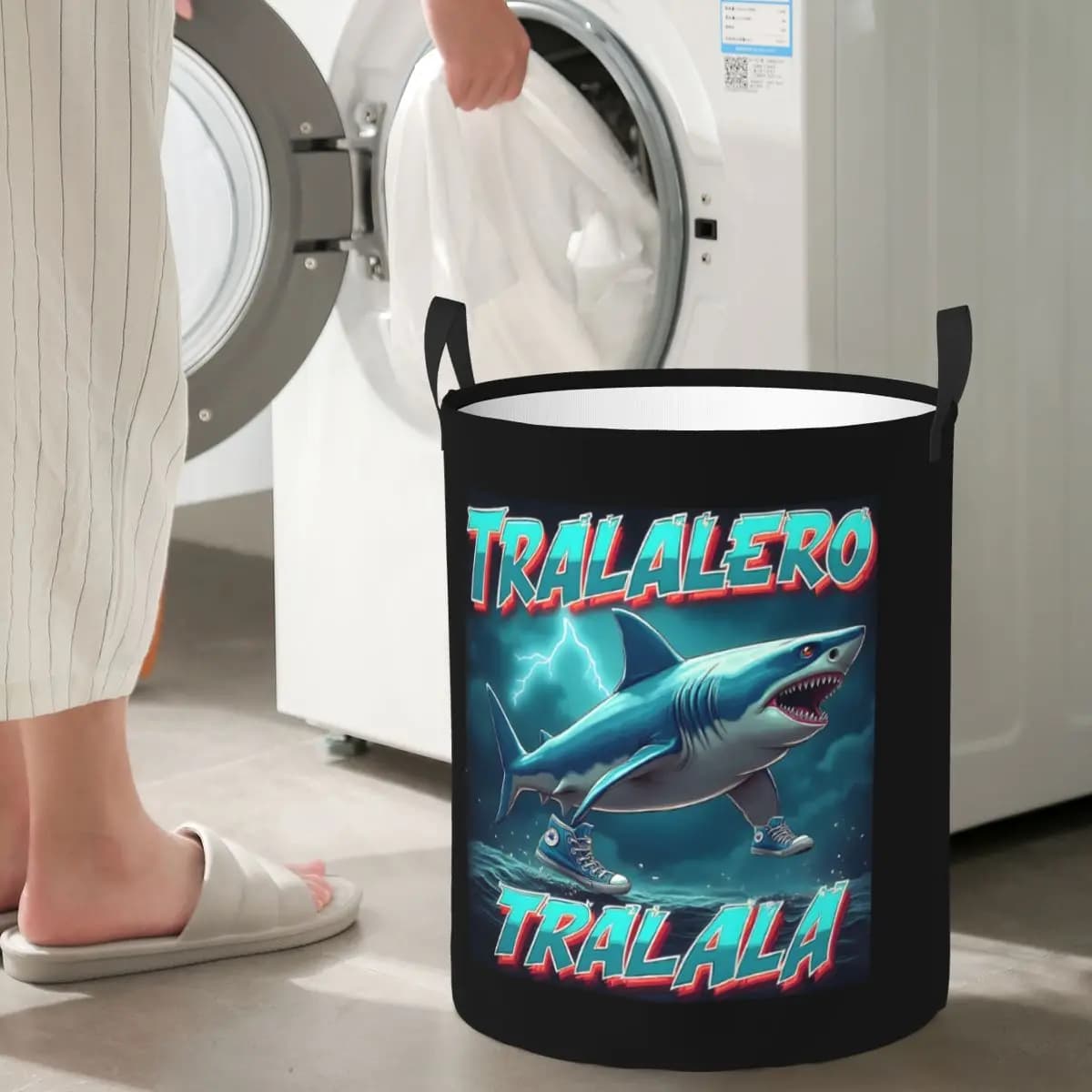 Tralalero Tralalala Bootleg Brainrot Folding Bed linen baskets Dirty clothes Basket for various items Large waterproof bag