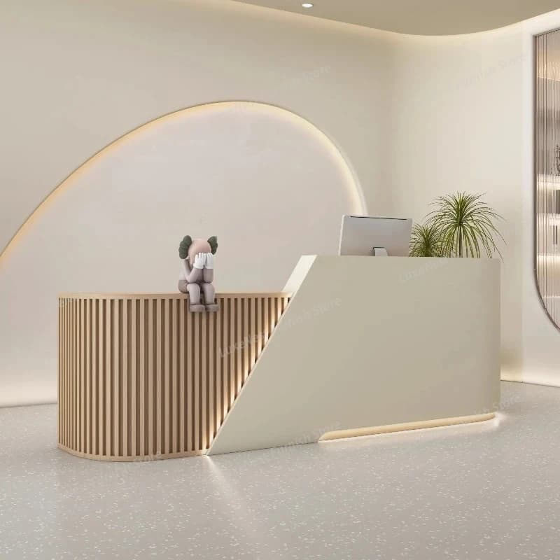Bancone Moderno Nordico con Spazio di Archiviazione, Scrivania a L, Bancone Reception per Salone di Bellezza, Pulpito di Lusso