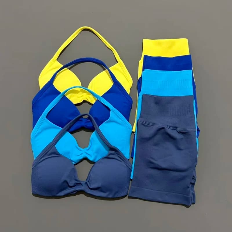 Gym set for yoga 2 pieces women's yoga bra with seamless shoulder straps top waist high waist shorts scrunch sports clothing sportswear