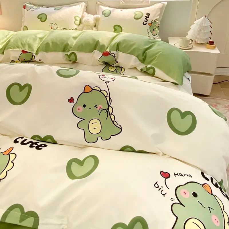 Set biancheria da letto dinosauro carino vendita calda Ins copripiumino singolo Queen Size senza imbottitura lenzuolo piatto federa biancheria da letto per Hotel per la casa