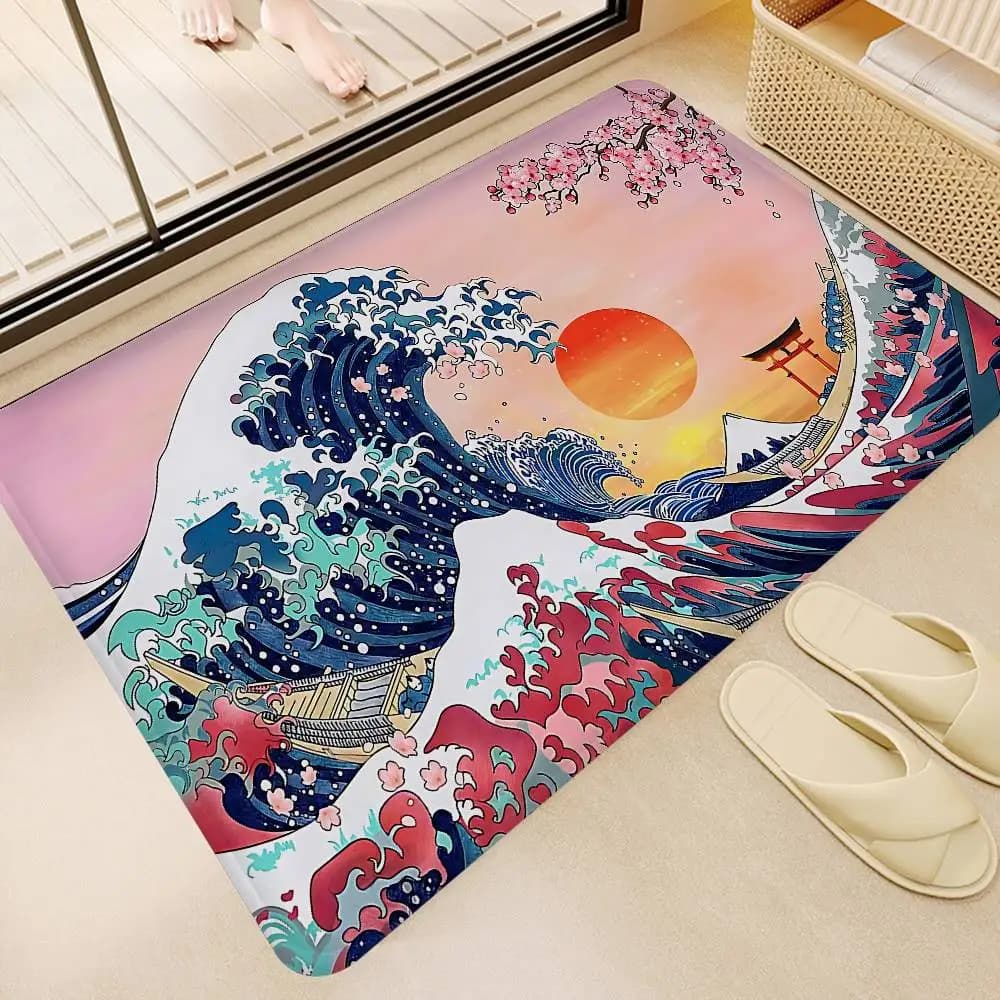 Japanese Wave Art Floor Carpet Nordic Style Home Doormat Bathroom-Toilet Mats Bedroom Hotel Decor Mat