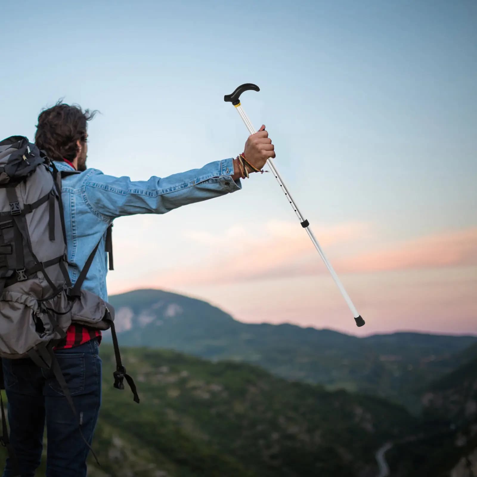 Adjustable Walking Stick in Aluminium Alloy for Men and Women, Foldable Stick for Seniors, Lightweight Hiking and Trekking Support