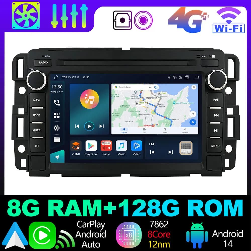 Autoradio Lettore Video GPS Stereo Android 14 Radio 7 Pollici 360 Telecamera Panoramica CarPlay per Chevrolet Silverado/Tahoe GMC Sierra