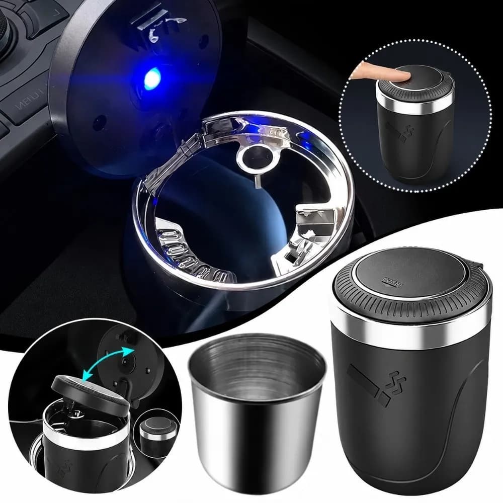 Luxury with LED Light Car Ashtray with Lid Smell Proof Ash Tray Alloy Trash Can Car Automotive Use
