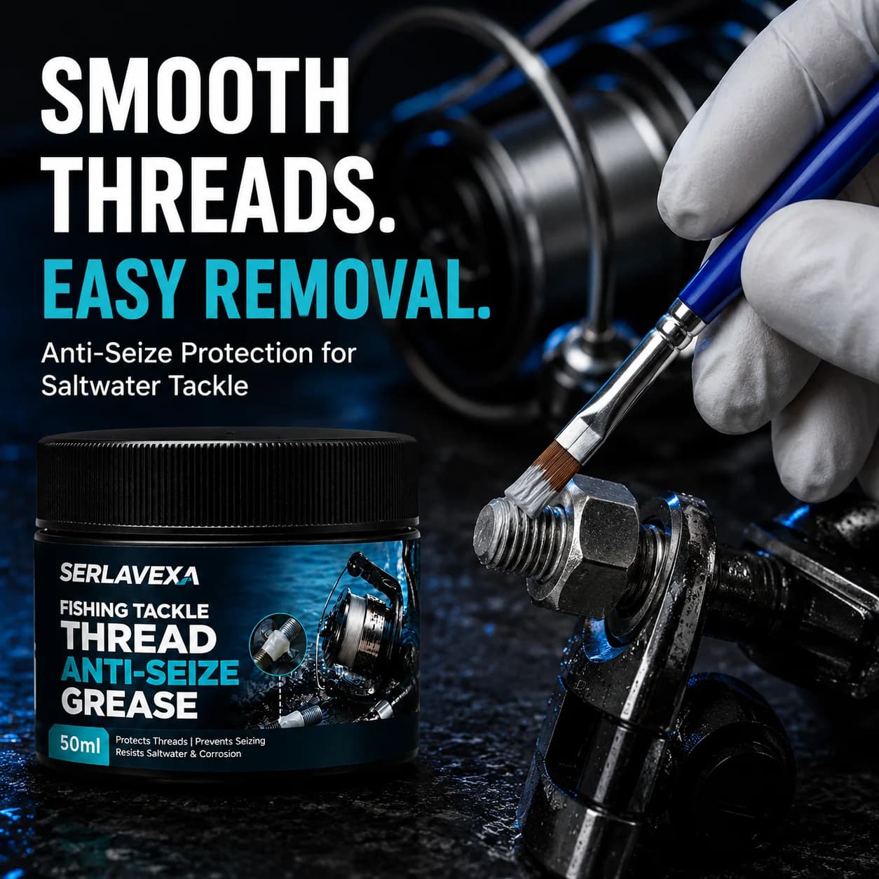 SERLAVEXA Fishing Tackle Thread Lubricating Grease Kit 50ml for Reel Seats Brackets Net Handles Screws and Metal Connections