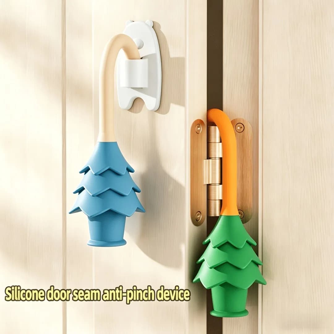 2 Pezzi Fermaporta a Forma di Albero di Natale, Protezione Antipizzicamento in Silicone con Fibbia di Stoccaggio, Blocco Antipizzicamento per Porta