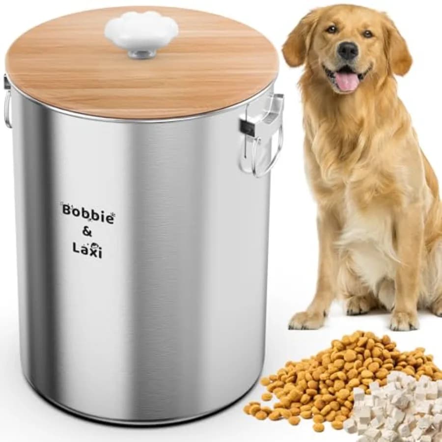 Contenitore per Cibo per Cani in Acciaio Inox da 25 Libbre con Coperchio Ermetico per Mantenere il Cibo Fresco, Bidone in Metallo per Alimenti per Animali con Maniglia a Artiglio