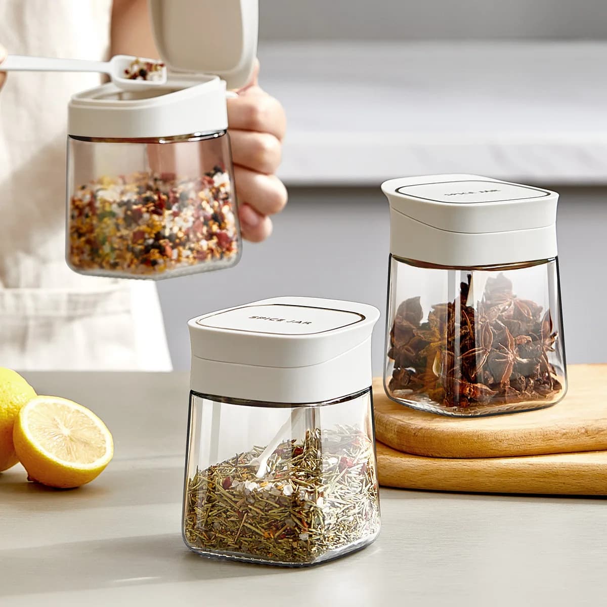 Set di Contenitori per Cucina, Barattoli in Vetro per Spezie, Sale, Salse e Pepe, Combinazione di Bottiglie per Condimenti, Utensili da Cucina per Uso Domestico