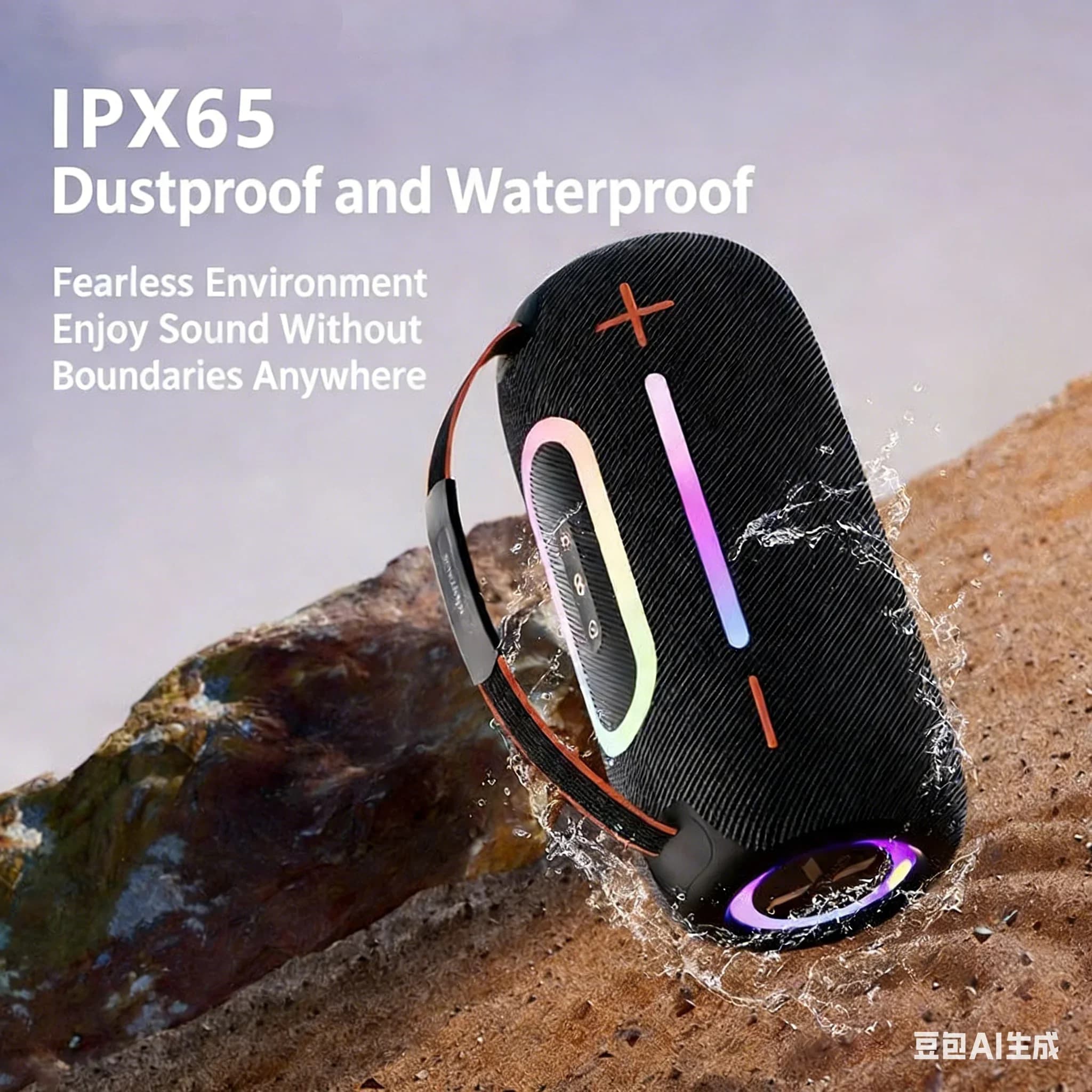 Wireless Bluetooth Speaker 5.4 with 20W HiFi Sound, IPX65 Waterproof, RGB Rhythm Light Portable Handle for Outdoor Activities