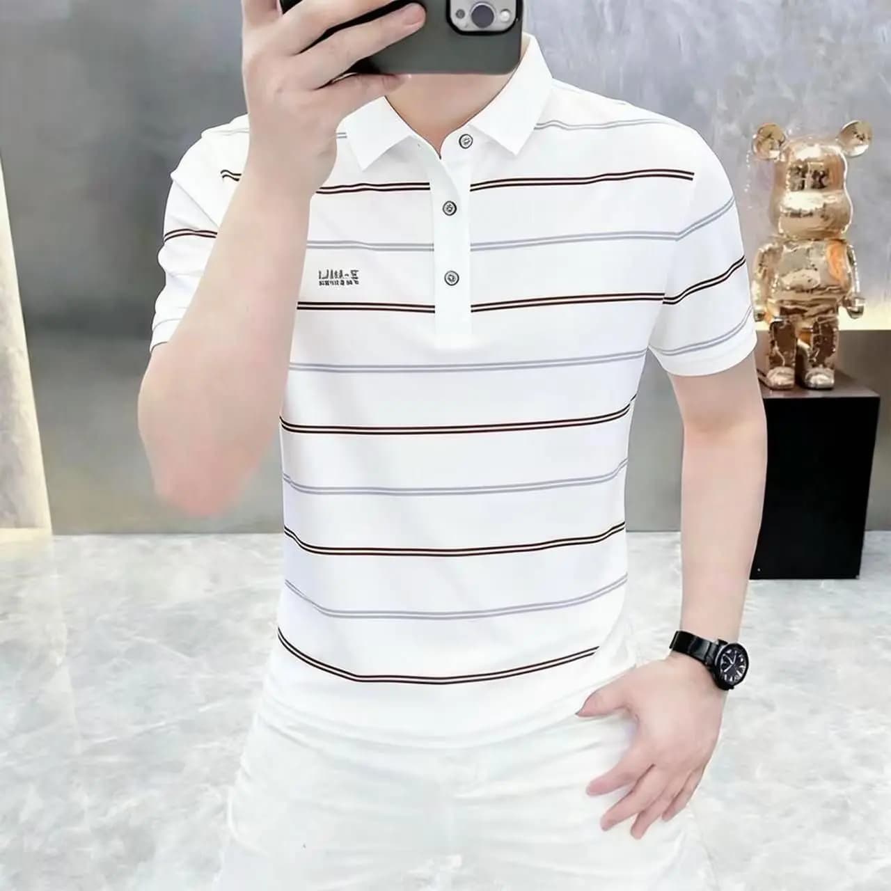 2026 Summer New Men's Shirt Striped Casual Short Sleeve Half Sleeve Cool Feeling Top Breathable Moisture Wicking Ice Sen...