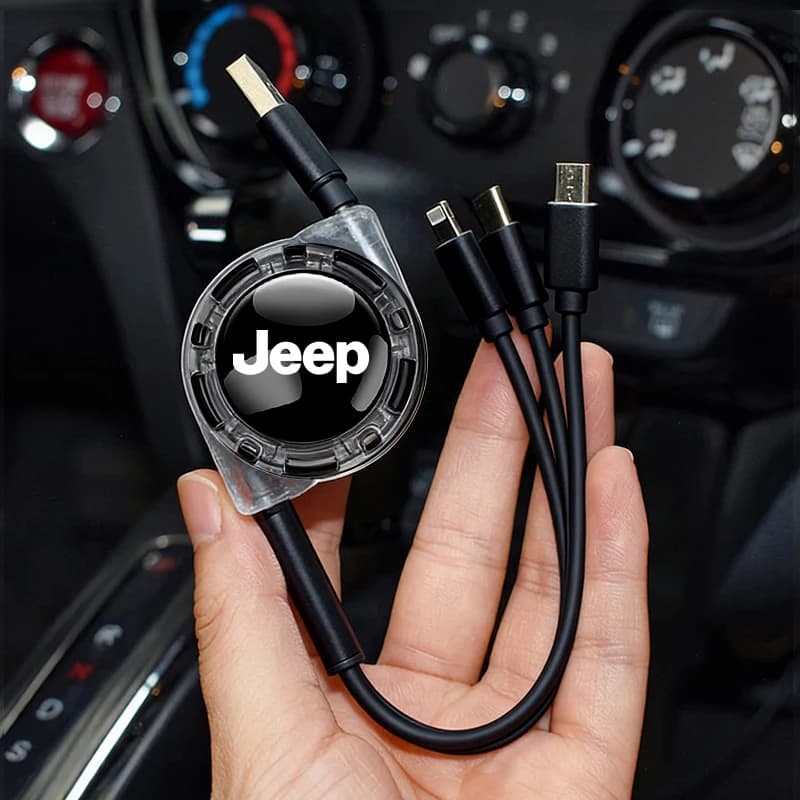 Cavo di ricarica rapida per interni auto, caricatore telescopico 3 in 1 per Jeep Renegade Compass Grand Cherokee Wrangler jk Gladiator