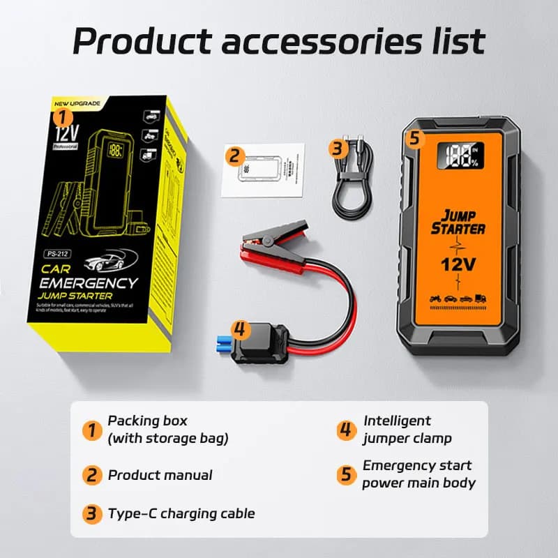 Avviatore di emergenza per auto Cavi per dispositivi di avviamento diesel a benzina portatile 12V Caricabatteria per auto portatile Power Bank 2000A Buster