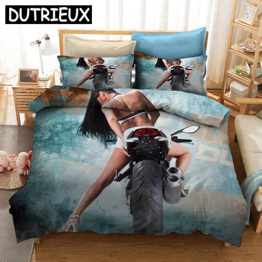 3D printed bedding set for motorcycles, duvets, pillowcases, bed linen, bed linen
