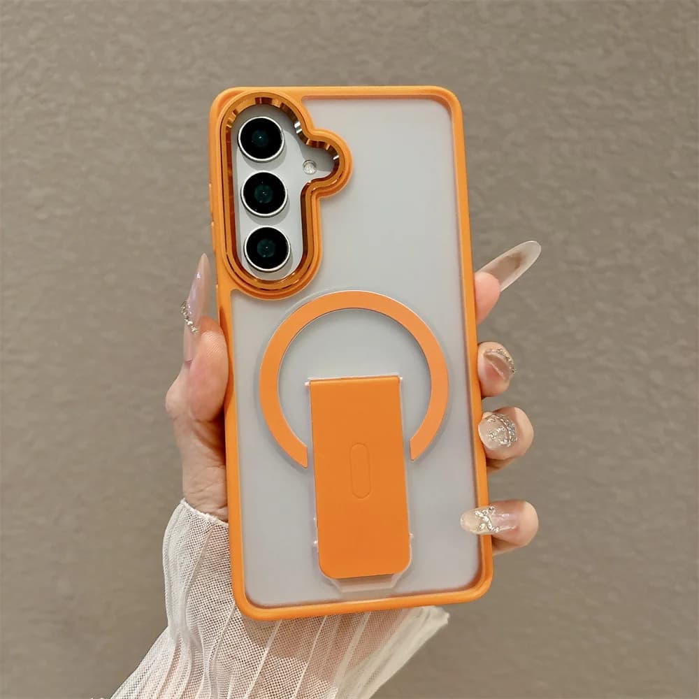 Luxury Opaque For Magsafe Foldable Magnetic Phone Case Support For Samsung S26 S25 Edge S24 Plus S23 Ultra Wireless Charging Cover