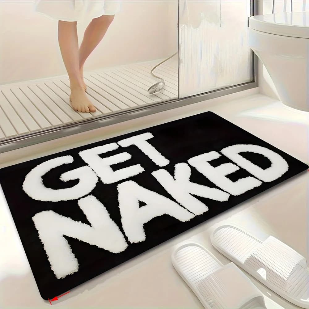 Get Naked Letter Bath Mat Black White Funny Text Print Bathroom Rug Indoor Bedroom Shower Room Home Decor Floor Mat