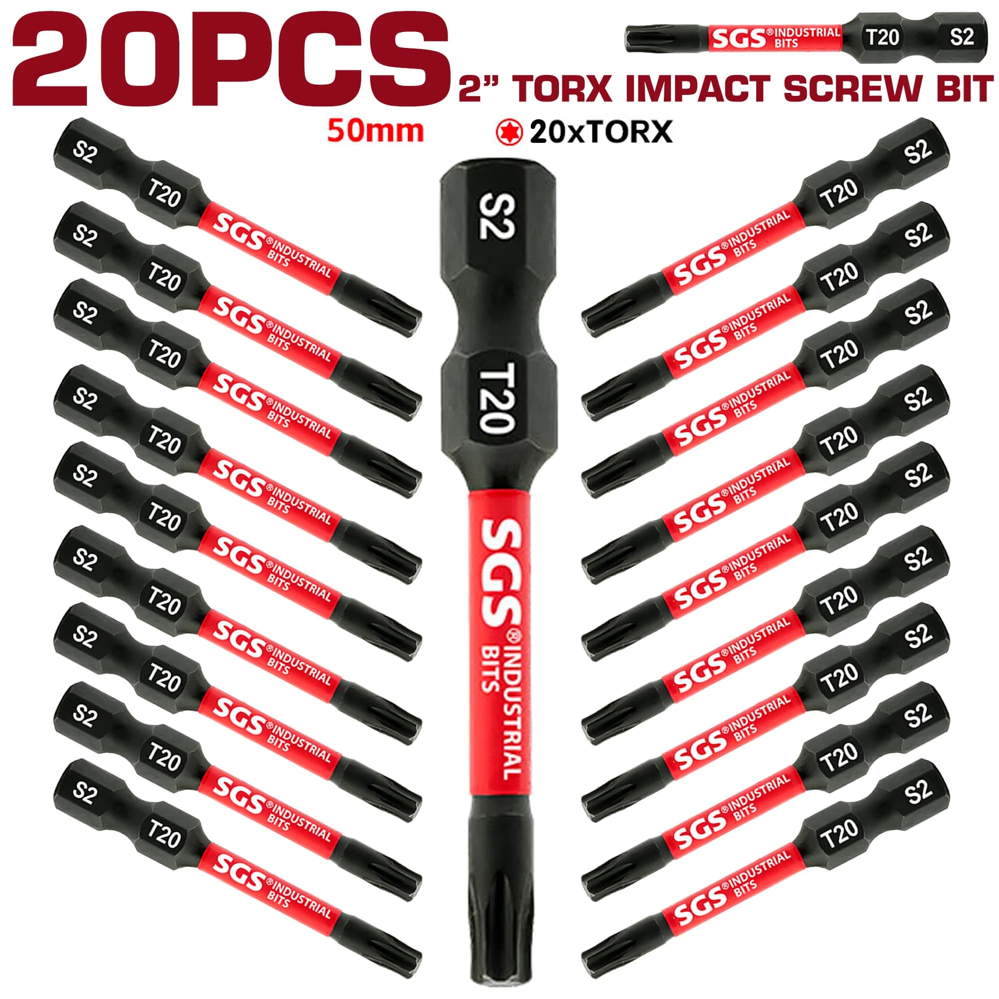 GEINXURN T20 1 In. Impatto magnetico resistente # 20 punte Torx Head Power, set di punte per cacciavite T20 in acciaio legato S2