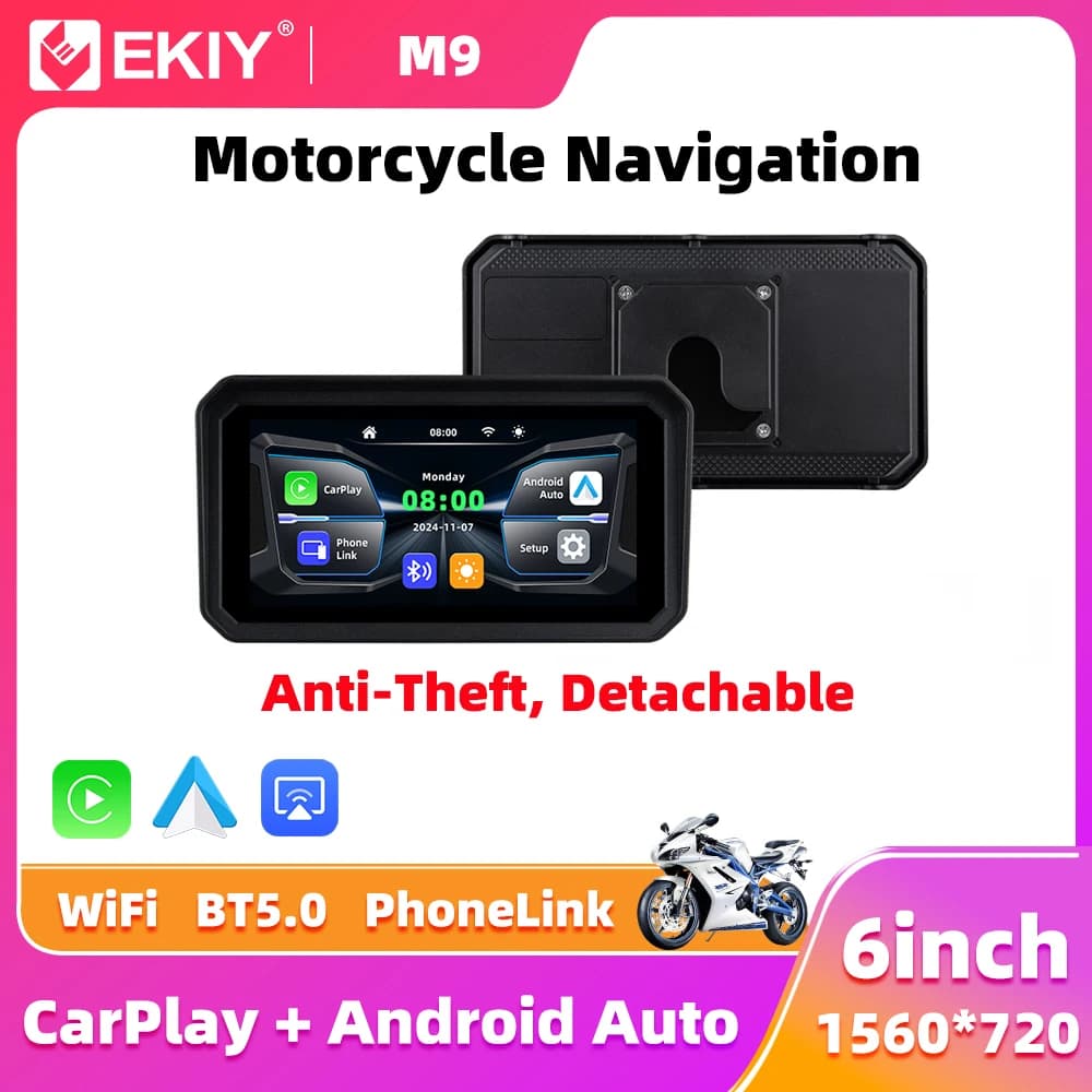 EKIY Cruscotto digitale portatile da 6,0 pollici per moto Navigazione GPS Display Monitor senza fili CarPlay Moto Android Auto