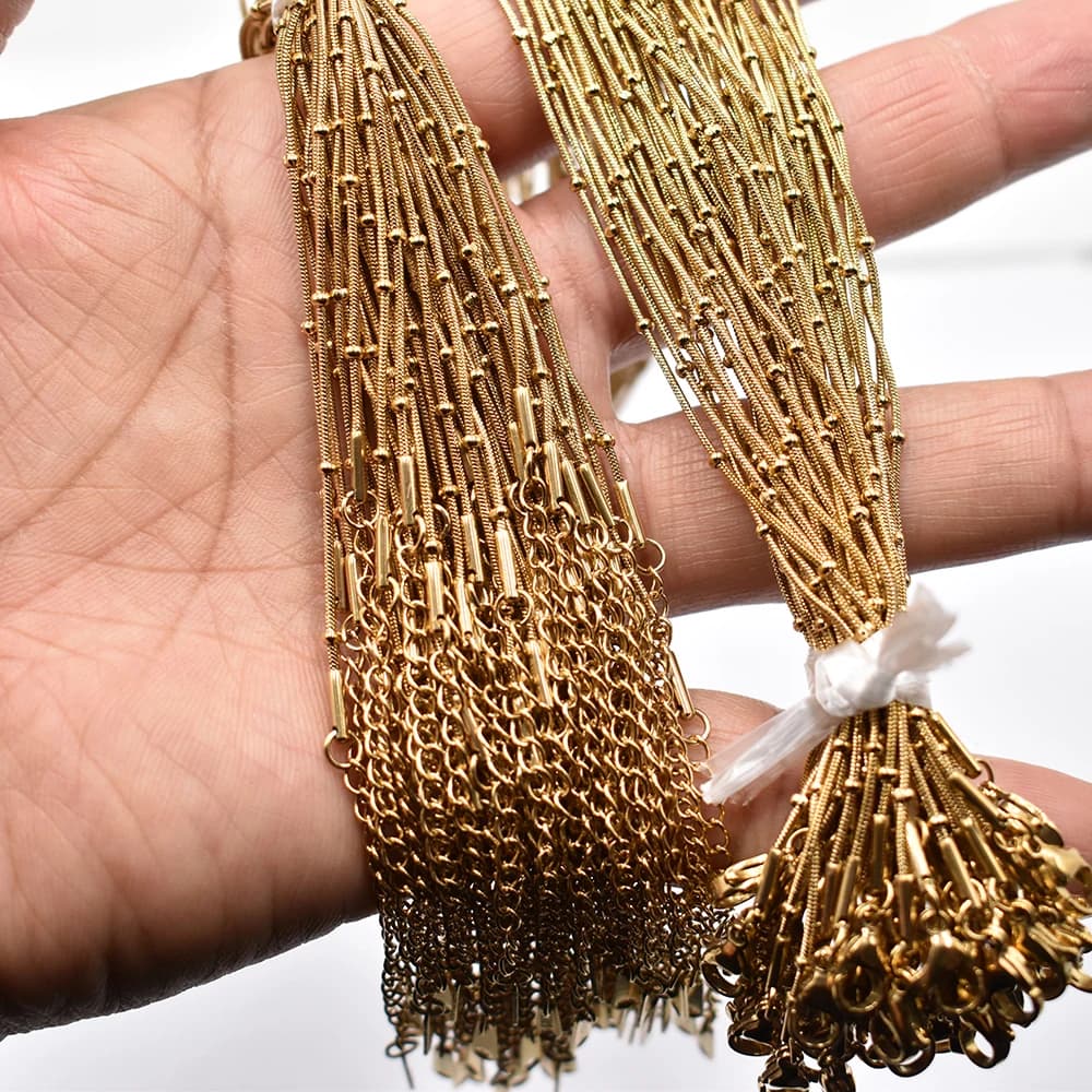 Wholesale 50pcs/lot 0.9mm stainless steel sphere Snake Chain Necklace 40cm+5cm Chain Lobster Clasp DIY Jewelry Accessories