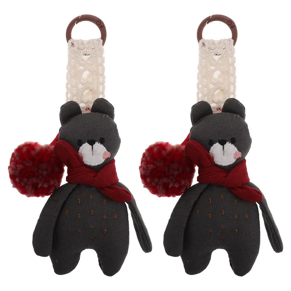 2Pcs Car Keychain Cute Small Stuffed Animal Bear Pendant Soft Fabric Keyrings for Backpack Purse Bag Charm Girls