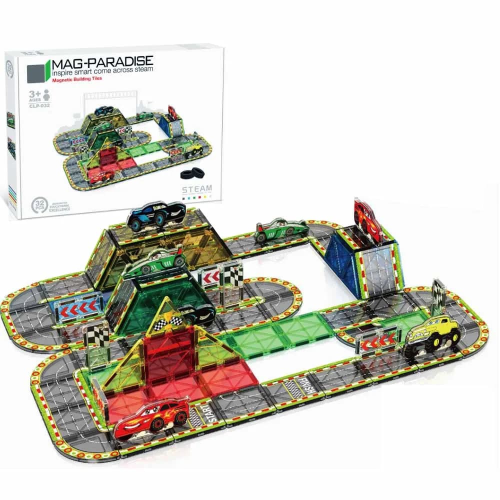 Magnetic Tiles Rcing car series Games Adult Toys Construction Set Connected Building Blocks STEM Activities Learning Toys 32Pcs